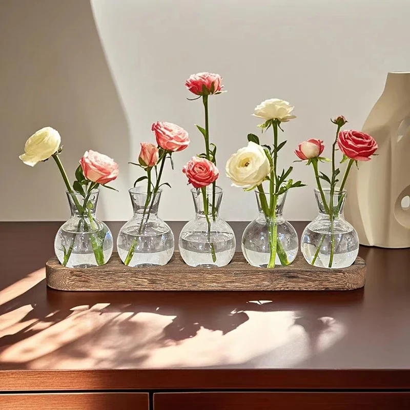 Bloomcraft Glass Vase Set with Wood Base - Image 2