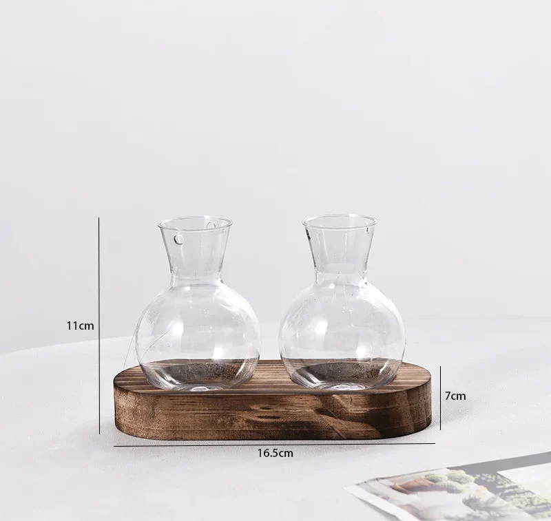 Bloomcraft Glass Vase Set with Wood Base - Image 3