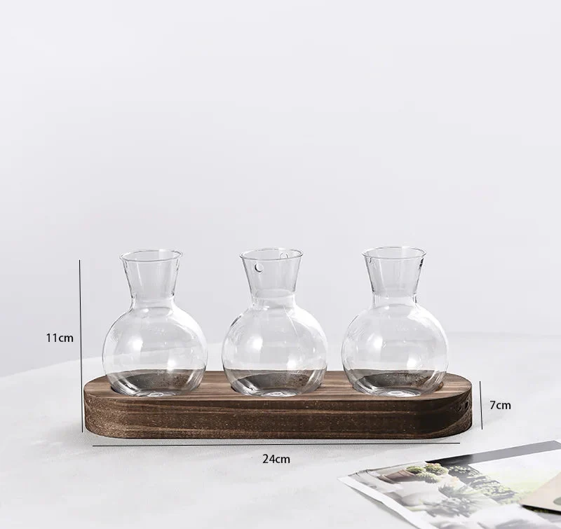 Bloomcraft Glass Vase Set with Wood Base - Image 4
