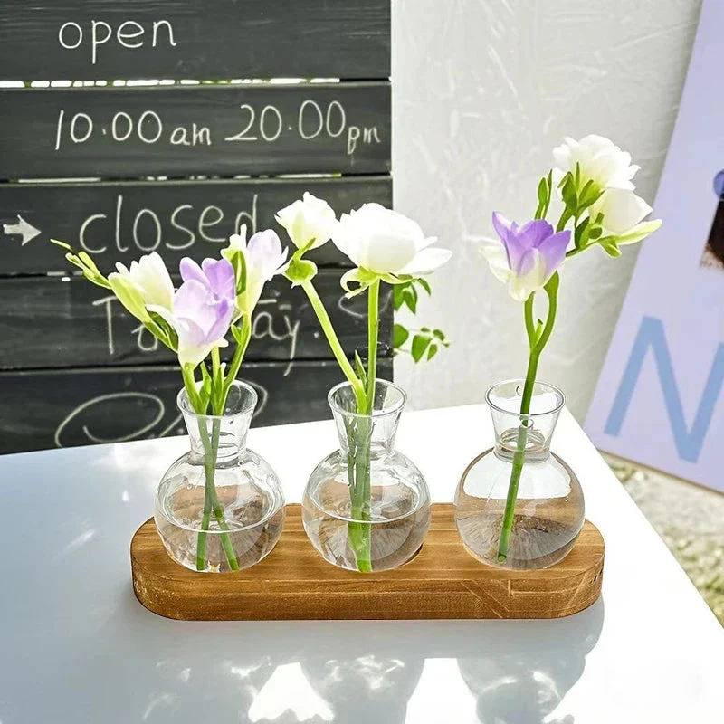 Bloomcraft Glass Vase Set with Wood Base - Image 6