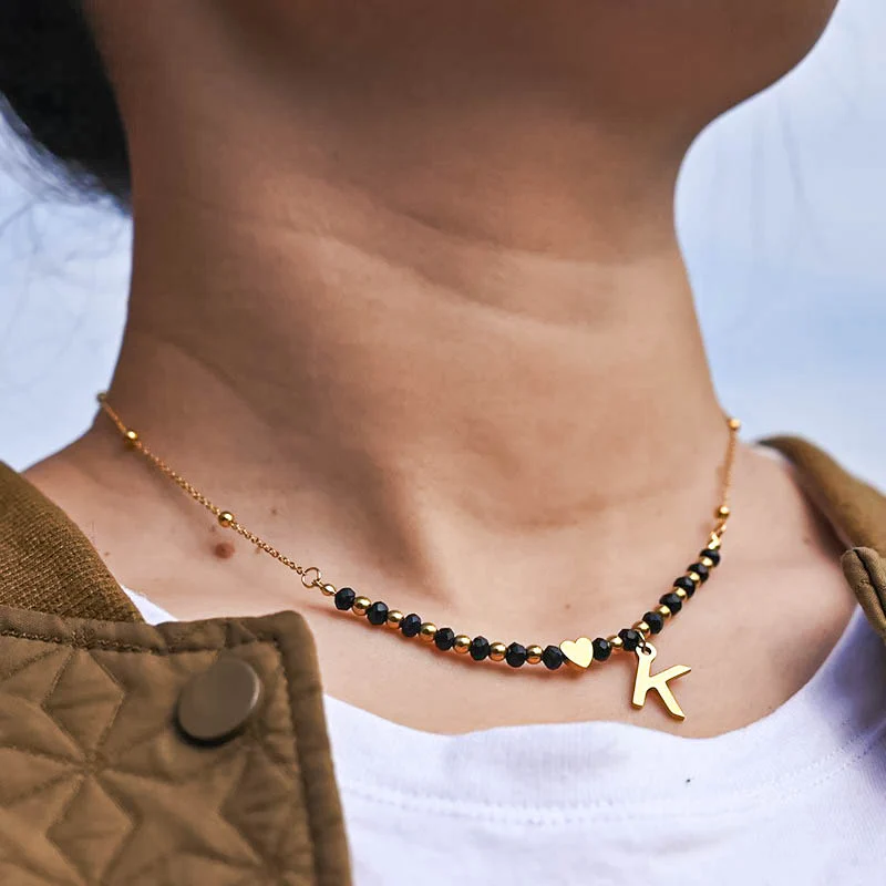 Halo Essence Beaded Heart Letter Necklace - Image 2