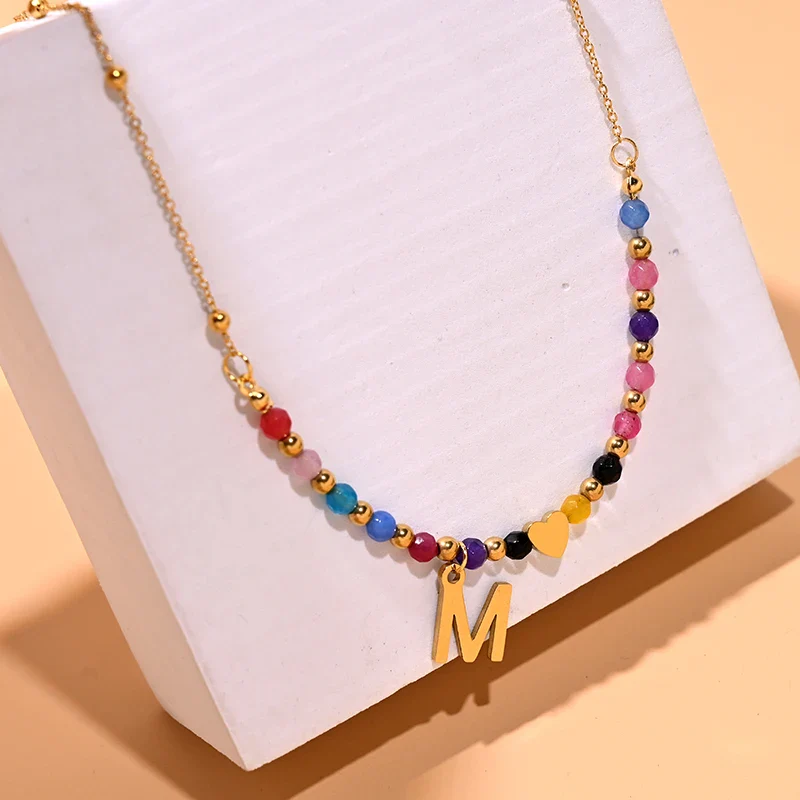 Halo Essence Beaded Heart Letter Necklace - Image 3
