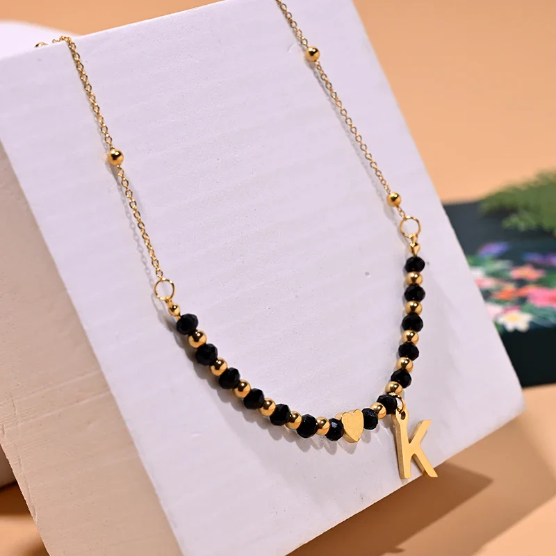 Halo Essence Beaded Heart Letter Necklace - Image 4