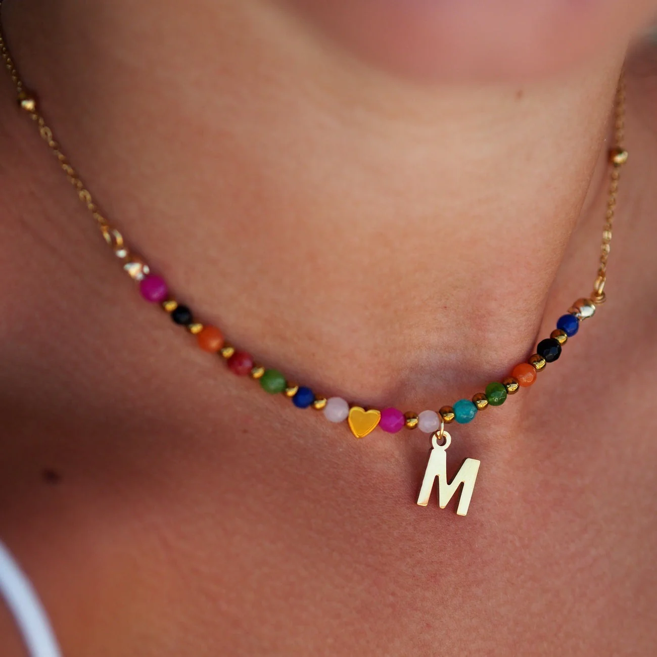 Halo Essence Beaded Heart Letter Necklace - Image 8