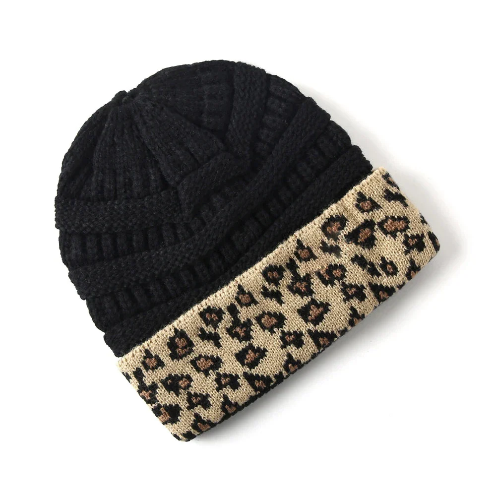 Leopard Cuff Knit Beanie - Image 2